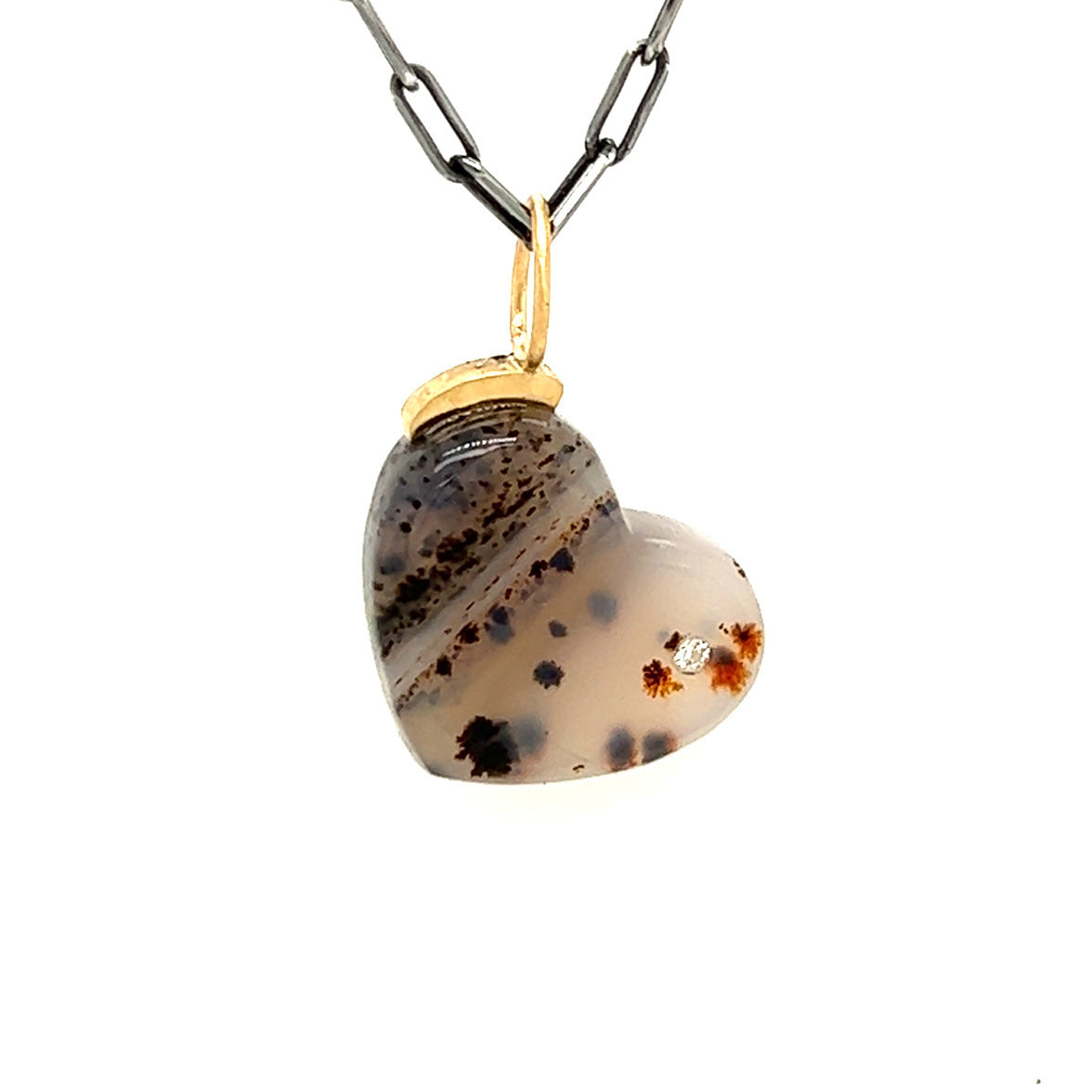 Montana Agate and Diamond Gold Heart Pendant