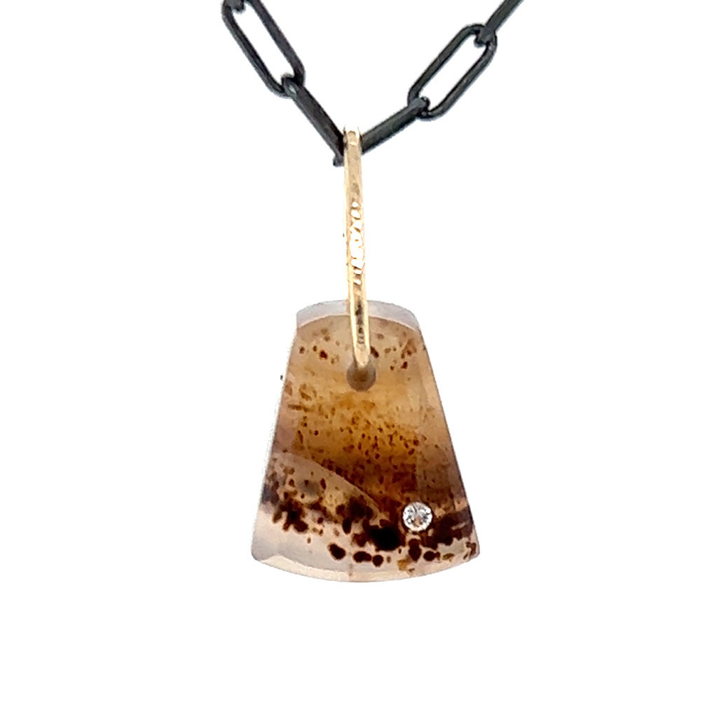 Montana Agate and Diamond Gold Pebble Charm