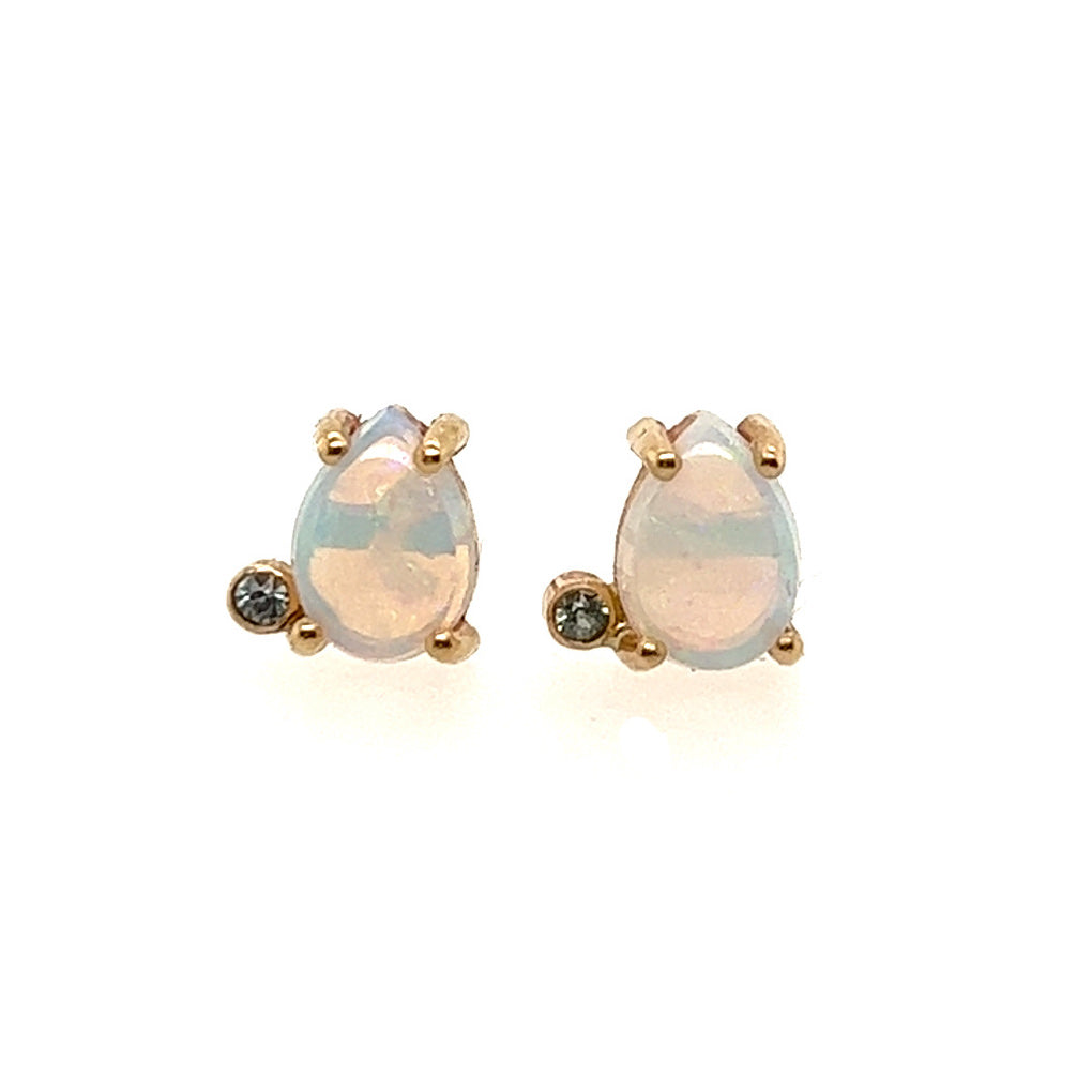 Opal and Montana Sapphire Gold Stud Earrings