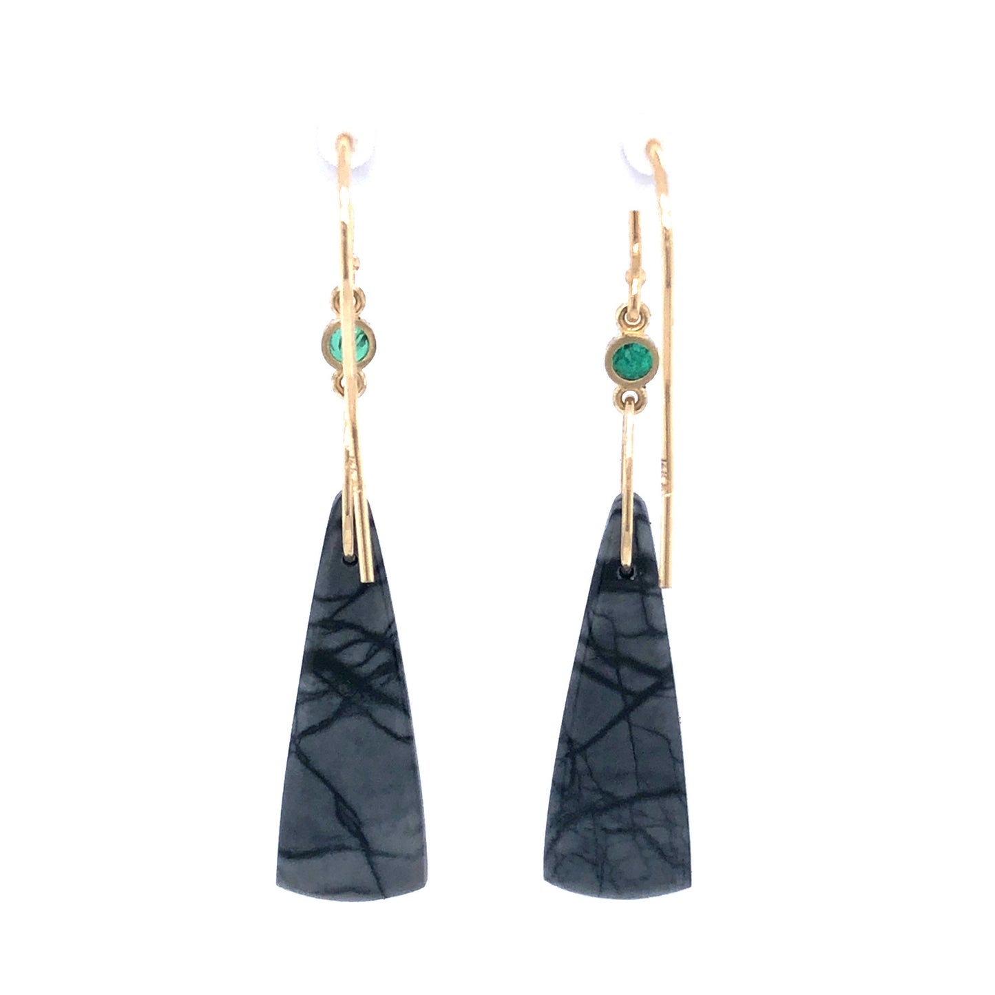 Picasso Jasper, Emerald, and Diamond Gold Earrings
