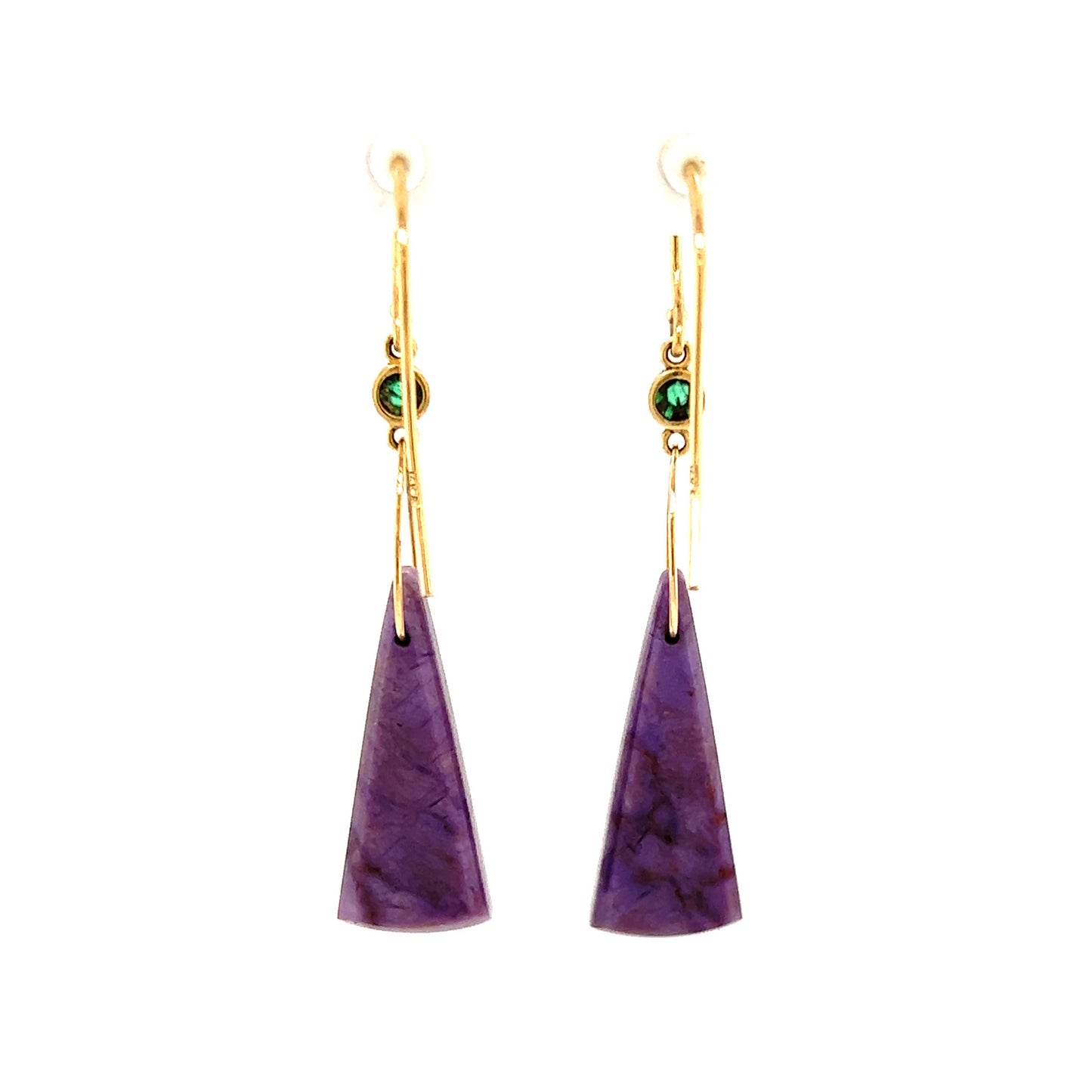 Purple Jade, Trapiche Emerald, and Diamond Gold Earrings