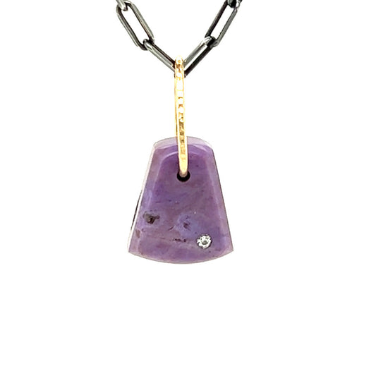 Purple Jade and Diamond Mini Gold Pendant