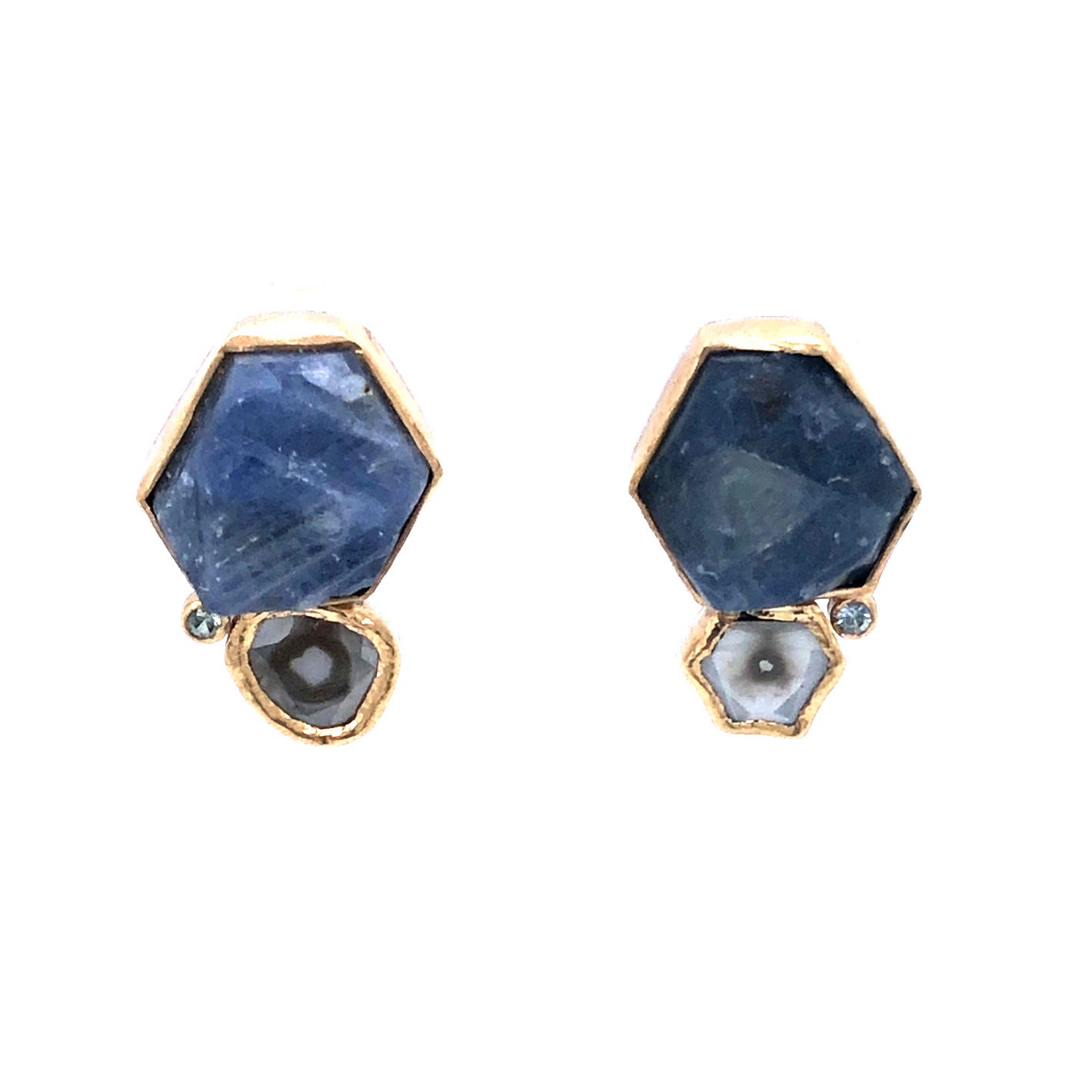 Sapphire and Diamond Slice Gold Stud Earrings