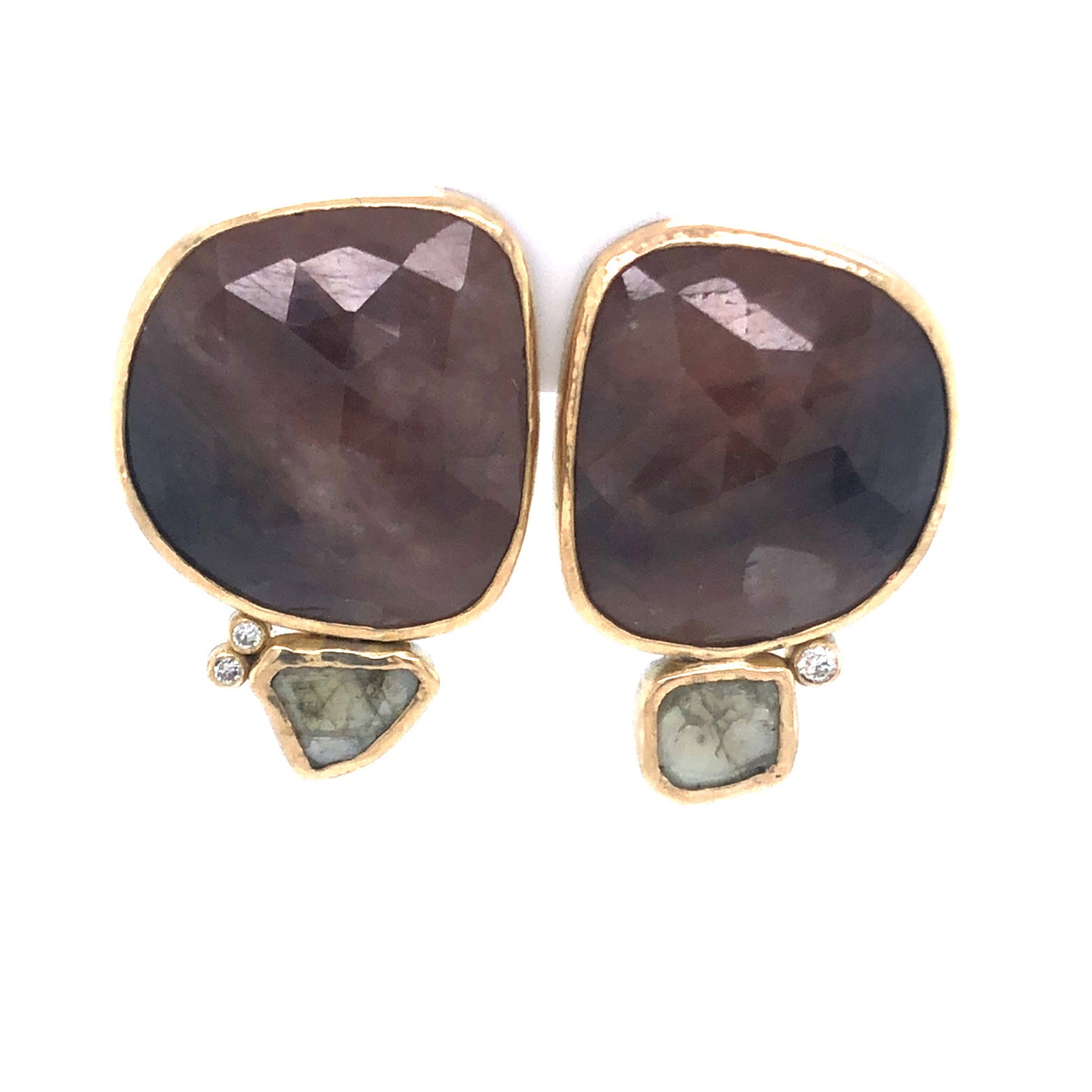 Sapphire and Diamond Slice Gold Earrings
