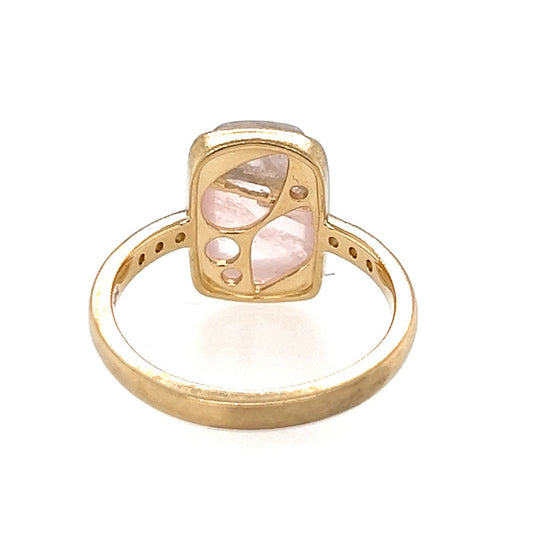 Rose Quartz Gold Ring with Diamonds