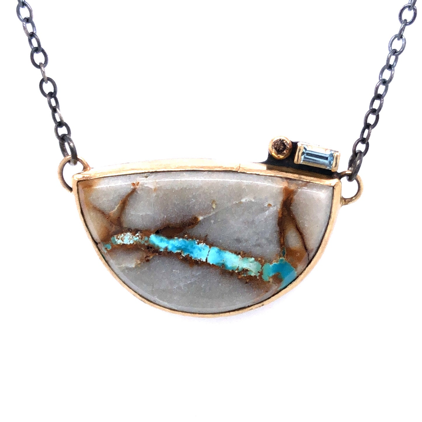 Royston Ribbon Turquoise, Topaz, and Cognac Diamond Gold Necklace