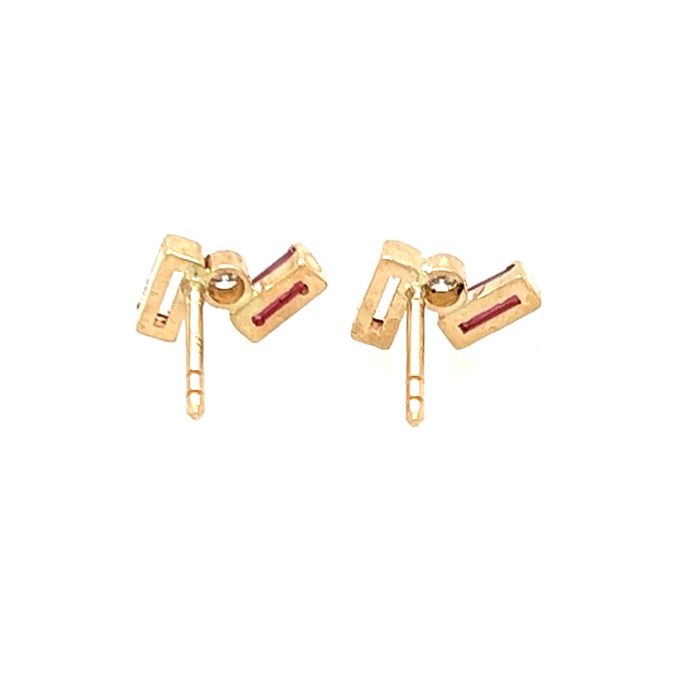 Ruby, Diamond, and Grossular Garnet Gold Stud Earrings (custom order)