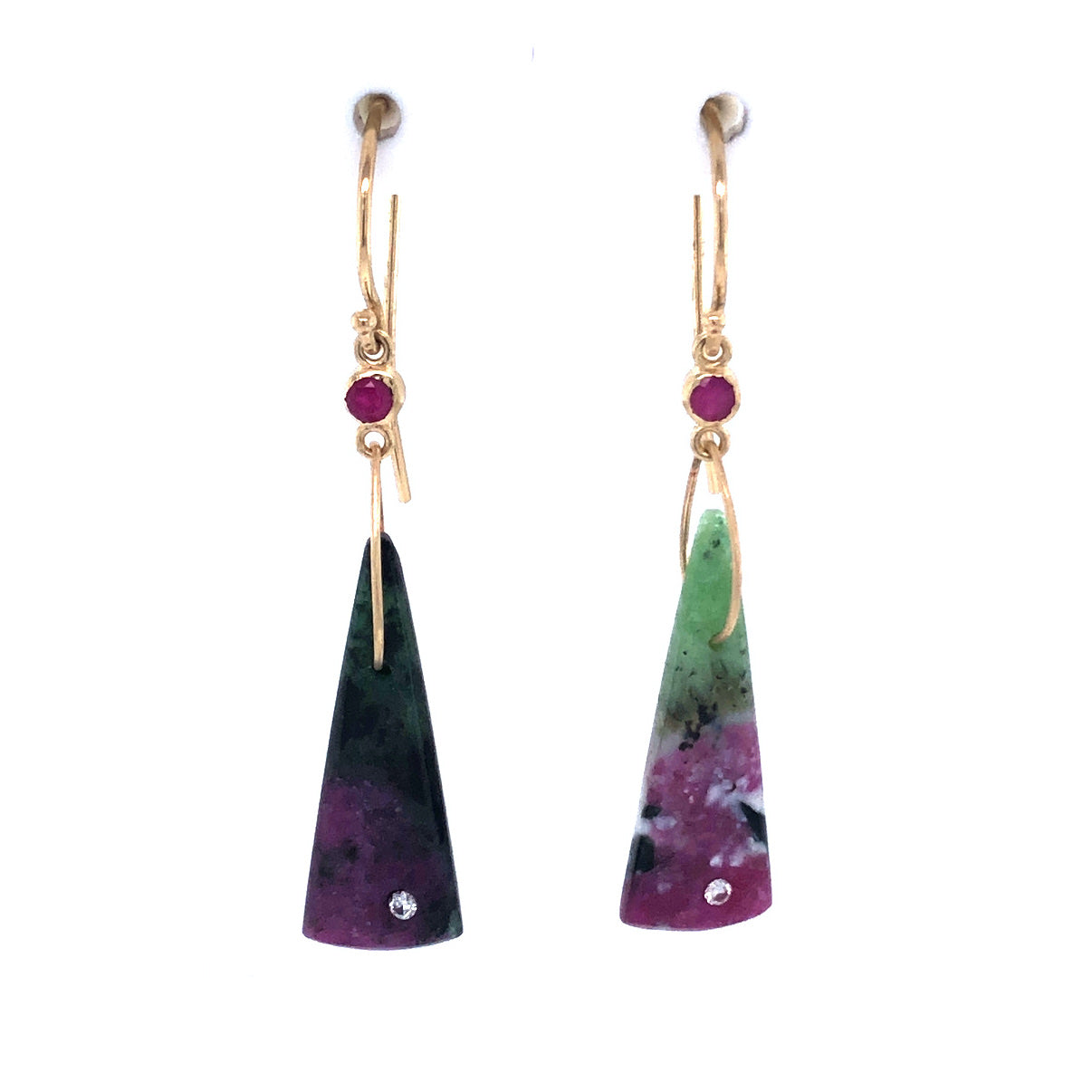 Ruby in Zoisite, Ruby, and Diamond Gold Earrings