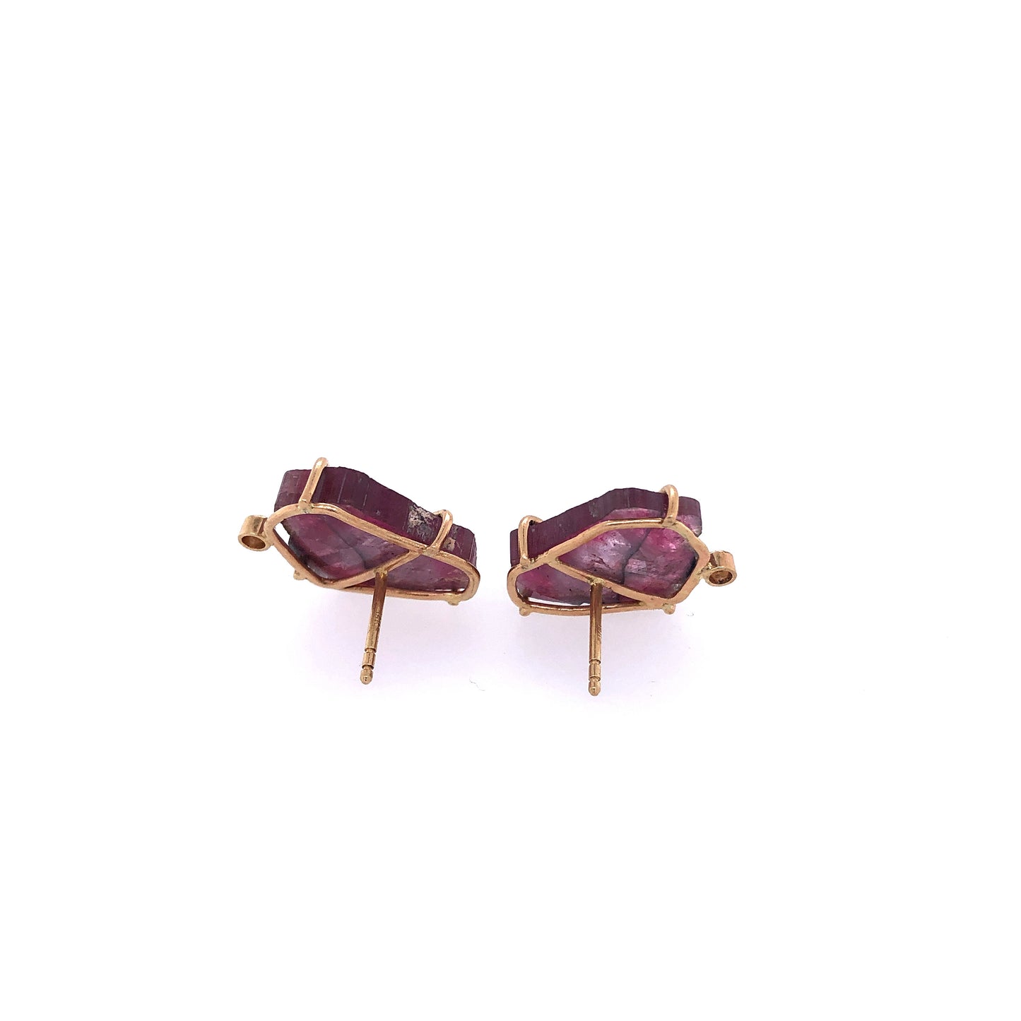 Tourmaline Slice and Diamond Gold Stud Earrings